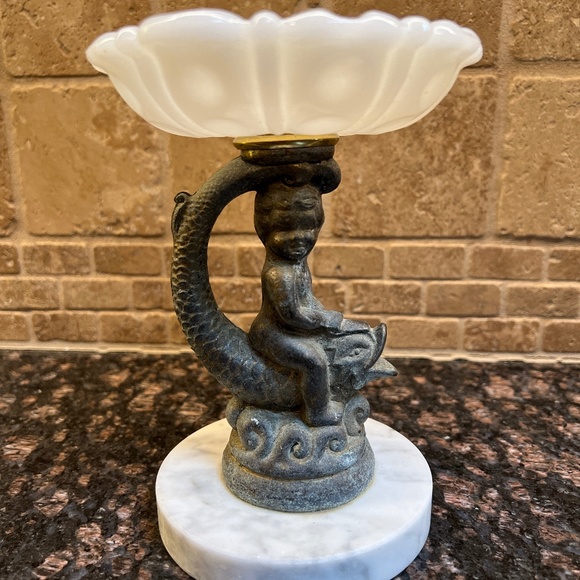 Unknown Other - Vintage Whimsical Cherub on a Fish with Marble Base
